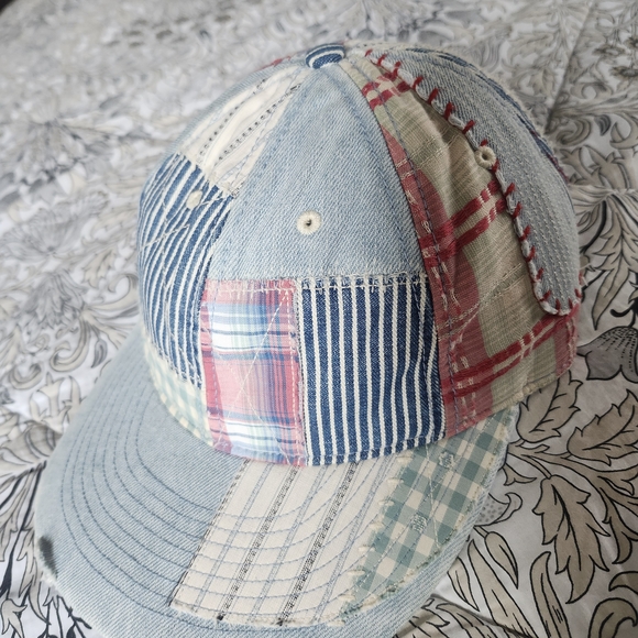 Polo by Ralph Lauren Demim Patchwork Baseball Cap - Light Blue Red Navy